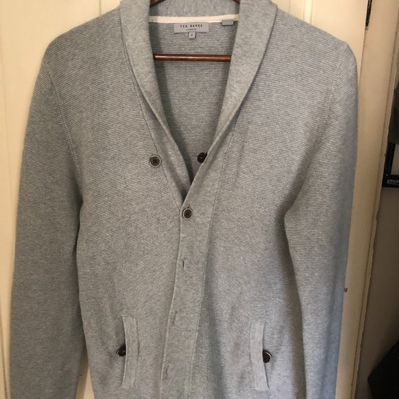 Ted Baker London Grey Shawl Collar Cardigan with Leather Trim Small - Picture 1 of 5